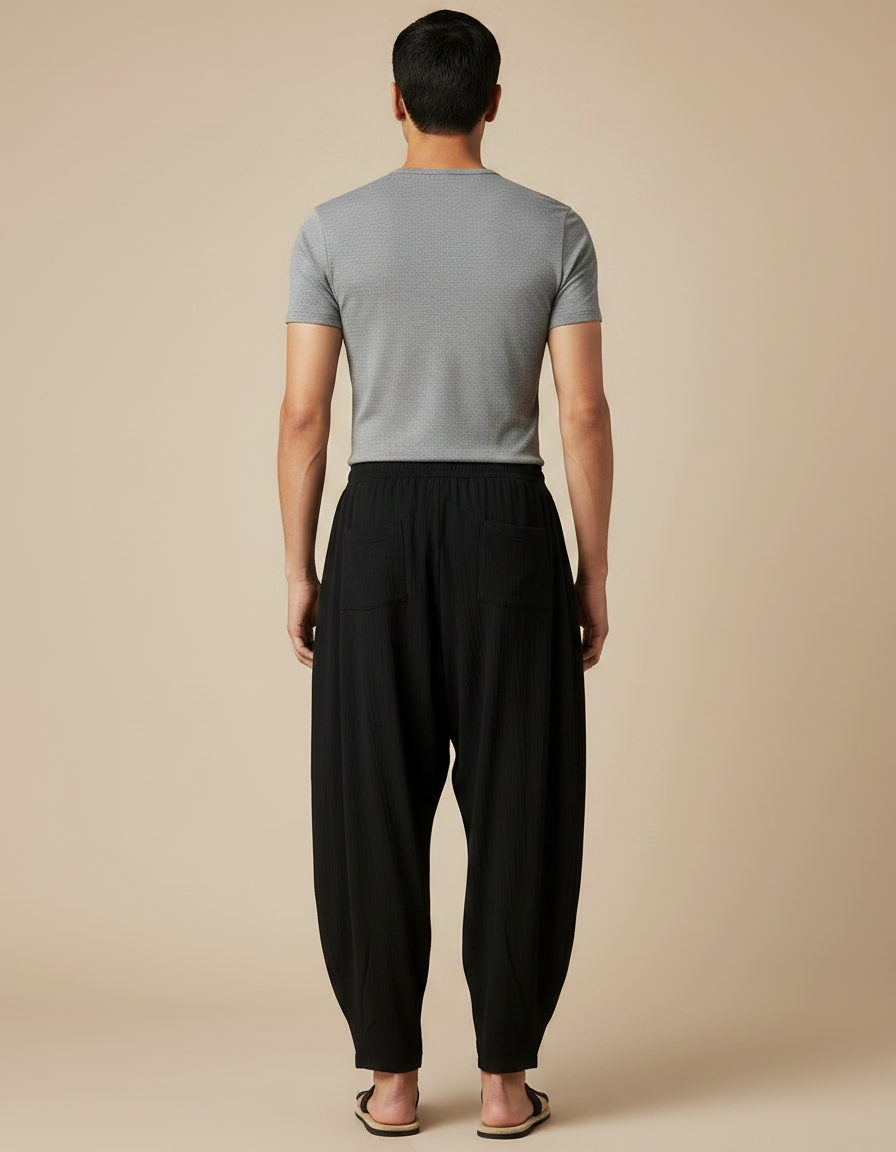 Pantalon Chinois Noir Ample Lin Décontracté Homme - vue 2