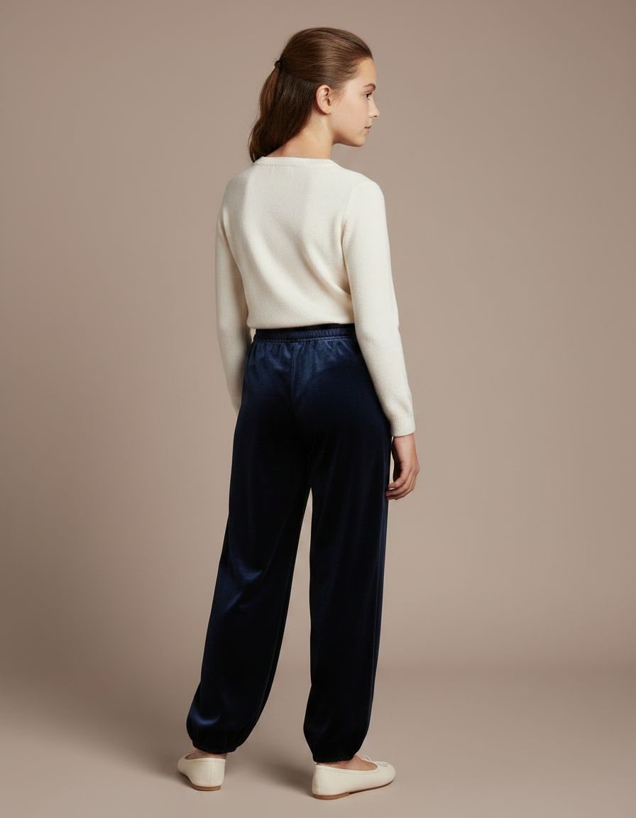 Pantalon Chinois Velours Bleu Marine Ample Élastique Fille - vue 2
