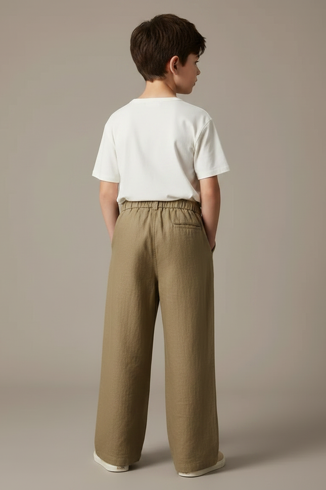 Pantalon Chinois Kaki Lin Ample Décontracté Garçon - vue 2