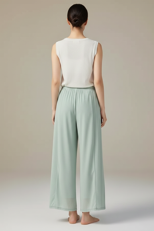 Pantalon Chinois Fluide Vert Ample Léger Femme - Viscose - vue 2