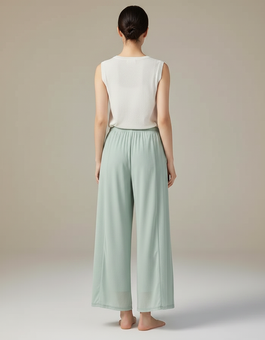 Pantalon Chinois Fluide Vert Ample Léger Femme - Viscose - vue 2