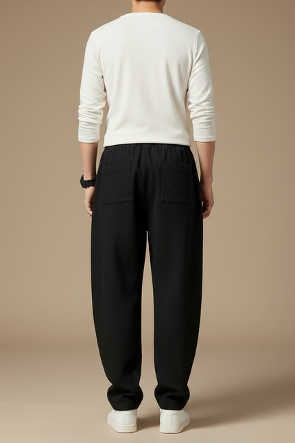 Pantalon Chinois Noir Ample Coton Lacet Confortable - vue 2