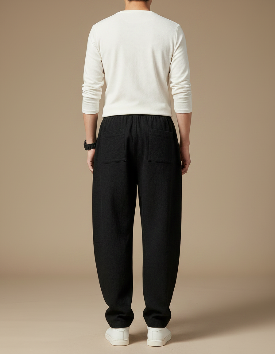 Pantalon Chinois Noir Ample Coton Lacet Confortable - vue 2