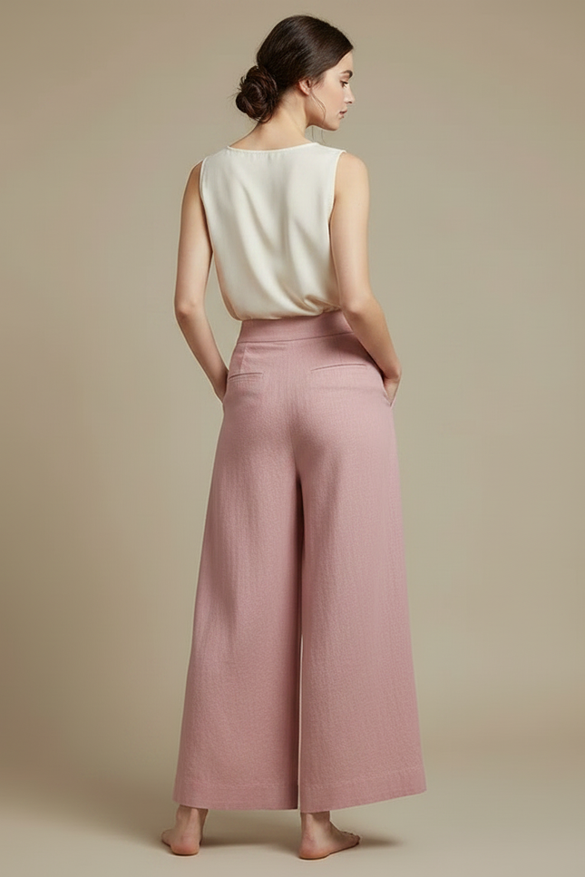 Pantalon Chinois Rose Ample Fluide Lin Femme - vue 2