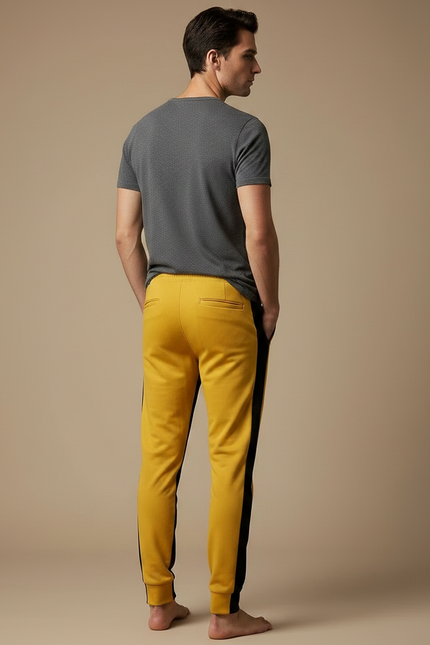 Pantalon Chinois Jaune Coupe Slim Bandes Noires Sport - Molleton - vue 2