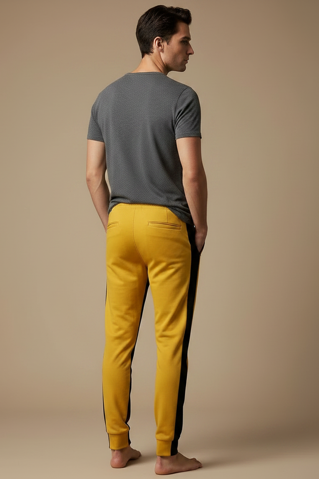 Pantalon Chinois Jaune Coupe Slim Bandes Noires Sport - Molleton - vue 2