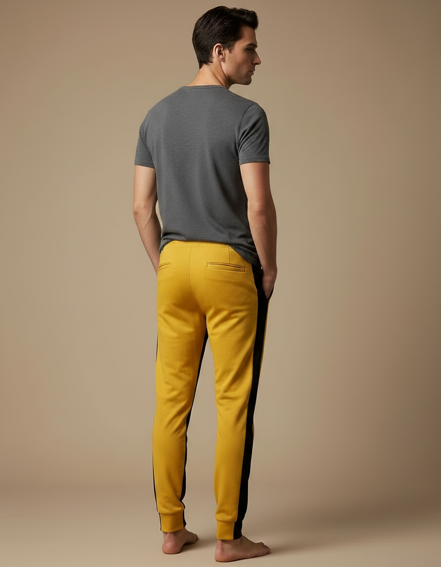 Pantalon Chinois Jaune Coupe Slim Bandes Noires Sport - Molleton - vue 2