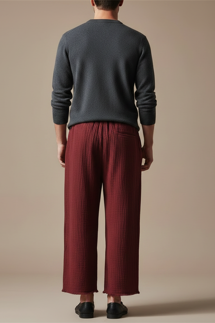 Pantalon Chinois Bordeaux Ample Coton Décontracté - vue 2