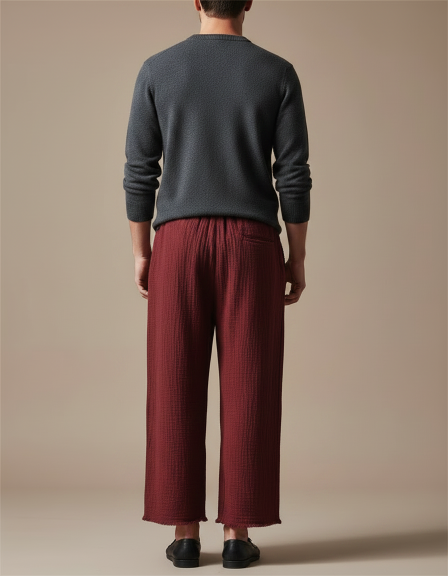 Pantalon Chinois Bordeaux Ample Coton Décontracté - vue 2