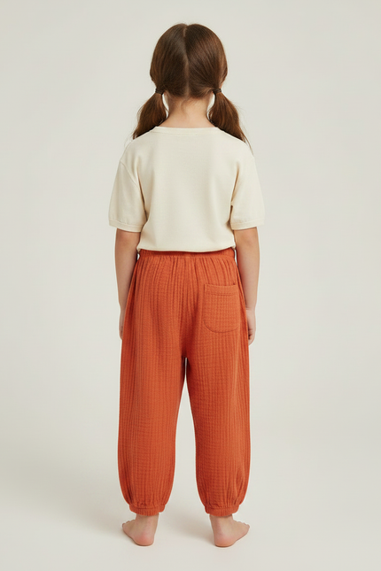 Pantalon Chinois Orange Coton Sarouel Texturé Enfant - vue 2