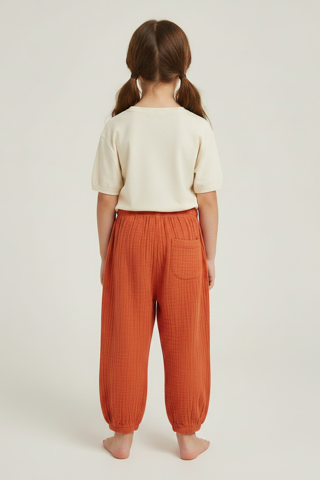 Pantalon Chinois Orange Coton Sarouel Texturé Enfant - vue 2