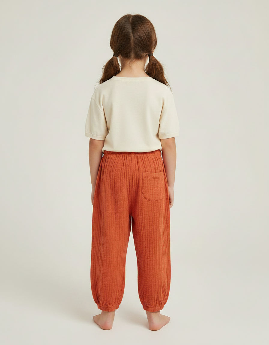 Pantalon Chinois Orange Coton Sarouel Texturé Enfant - vue 2