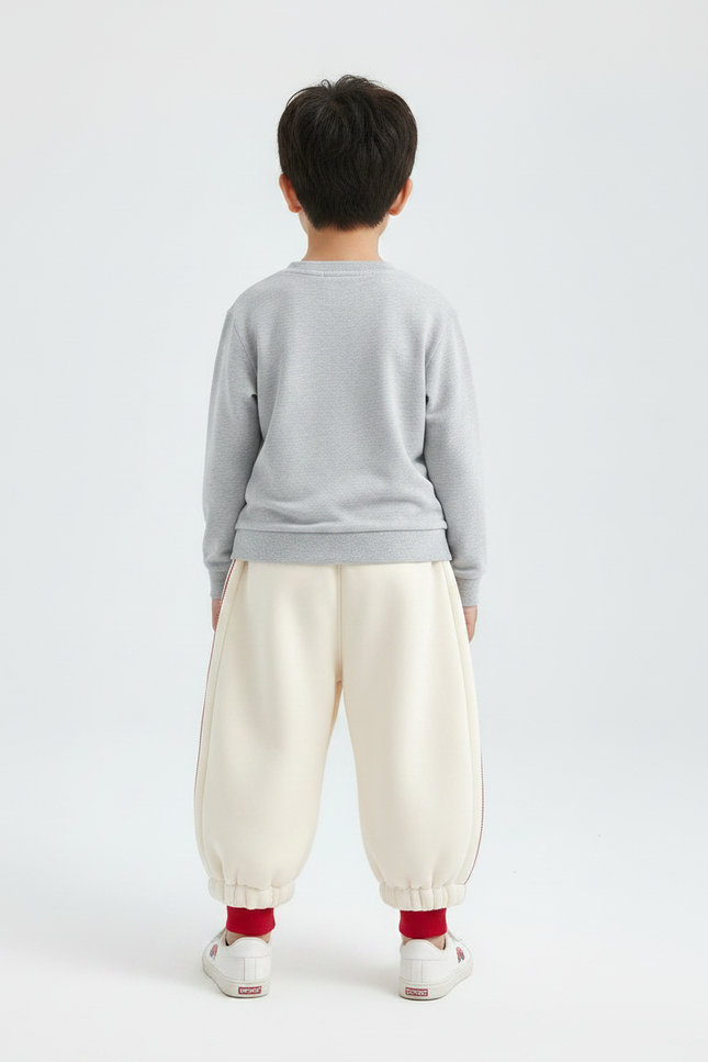 Pantalon Chinois Crème Ample Velours Doux Hiver Enfant - Beige - vue 2