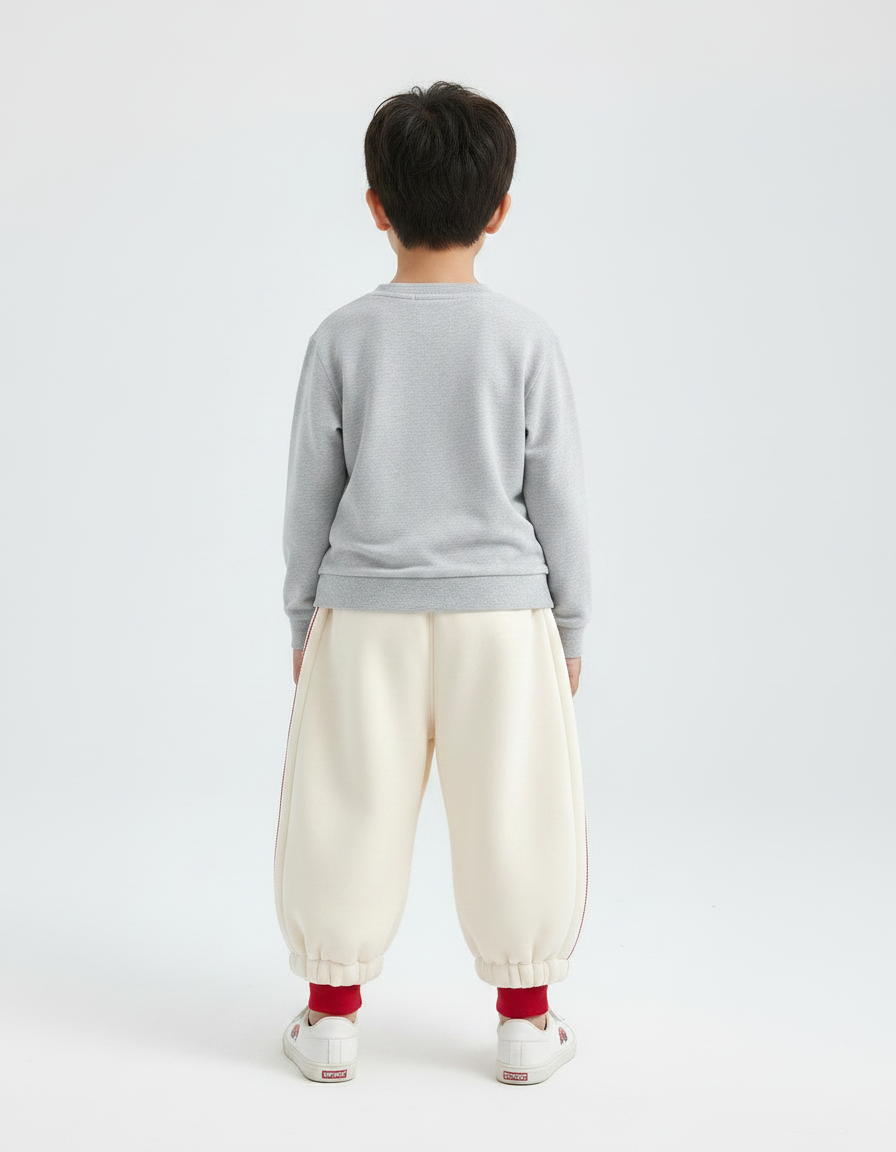 Pantalon Chinois Crème Ample Velours Doux Hiver Enfant - Beige - vue 2