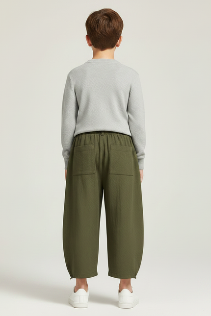 Pantalon Chinois Vert Ample Décontracté Enfant Léger - Kaki Lin - vue 2