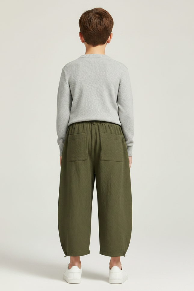 Pantalon Chinois Vert Ample Décontracté Enfant Léger - Kaki Lin - vue 2