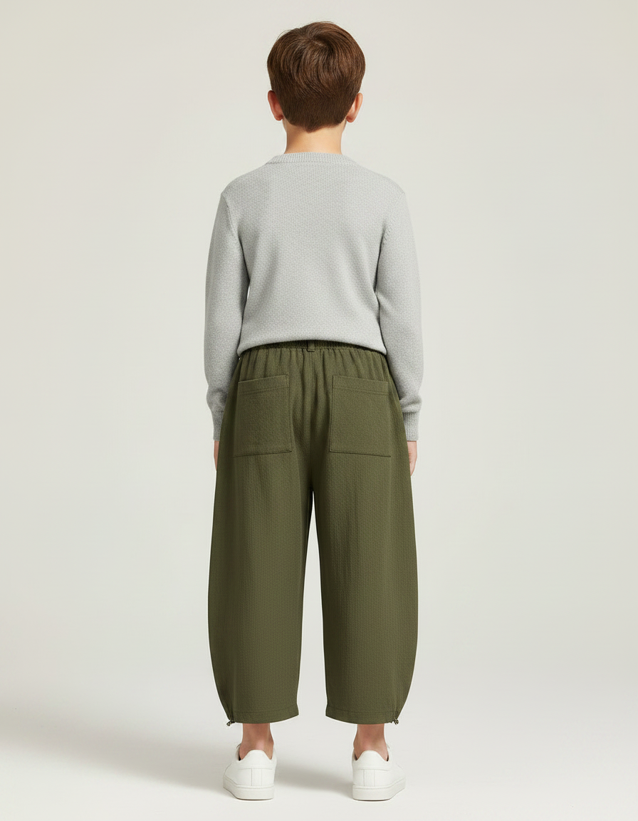 Pantalon Chinois Vert Ample Décontracté Enfant Léger - Kaki Lin - vue 2