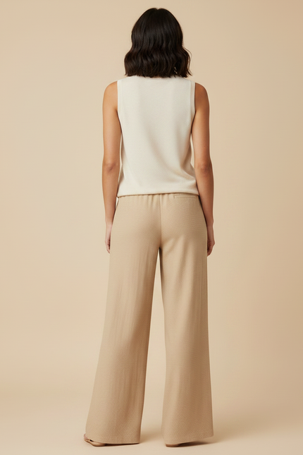 Pantalon Chinois Beige Fluide Ample Texturé Femme - Maille - vue 2