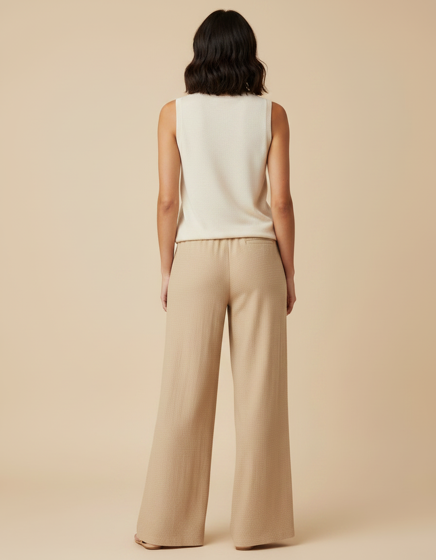 Pantalon Chinois Beige Fluide Ample Texturé Femme - Maille - vue 2