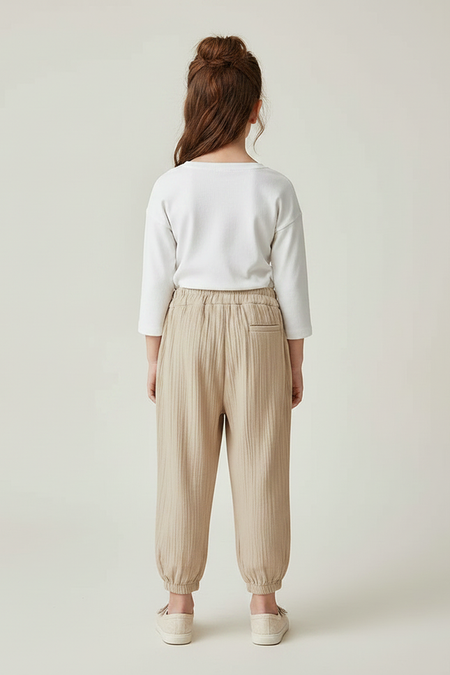Pantalon Chinois Fille Beige Ample Lin - vue 2