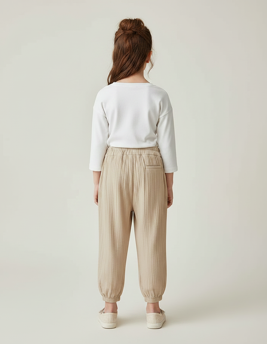 Pantalon Chinois Fille Beige Ample Lin - vue 2