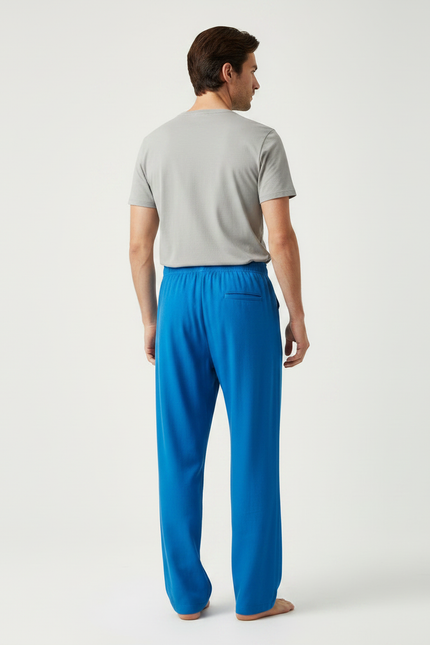 Pantalon Chinois Bleu Ample Lin Confortable Homme - vue 2