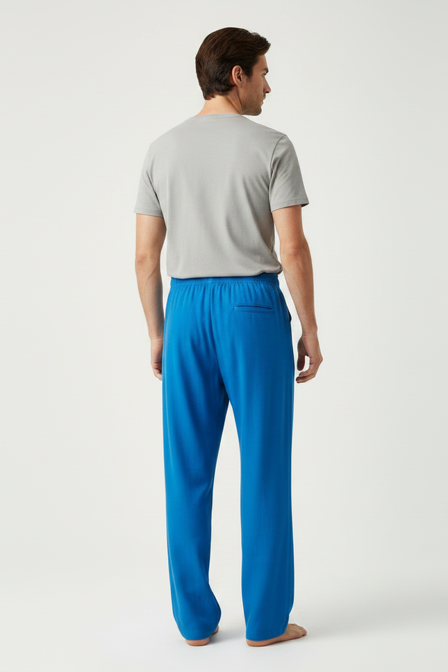 Pantalon Chinois Bleu Ample Lin Confortable Homme - vue 2