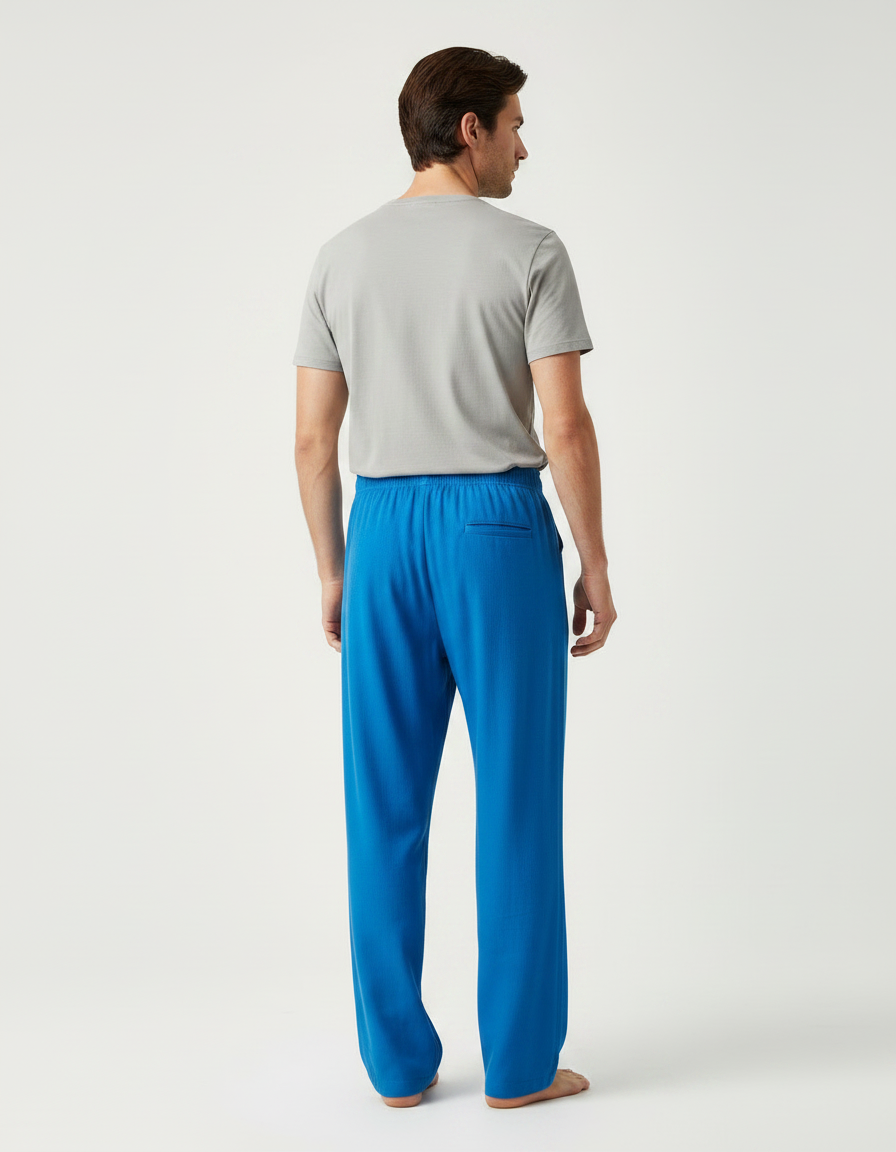 Pantalon Chinois Bleu Ample Lin Confortable Homme - vue 2