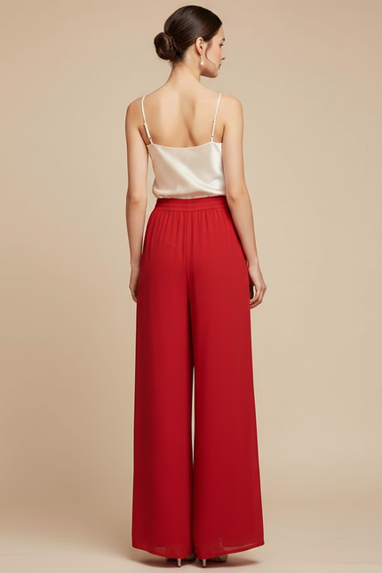 Pantalon Chinois Rouge Ample Fluide Chiffon Femme - Polyester - vue 2
