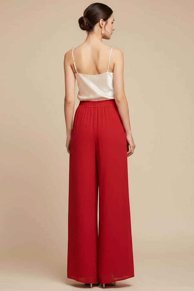 Pantalon Chinois Rouge Ample Fluide Chiffon Femme - Polyester - vue 2