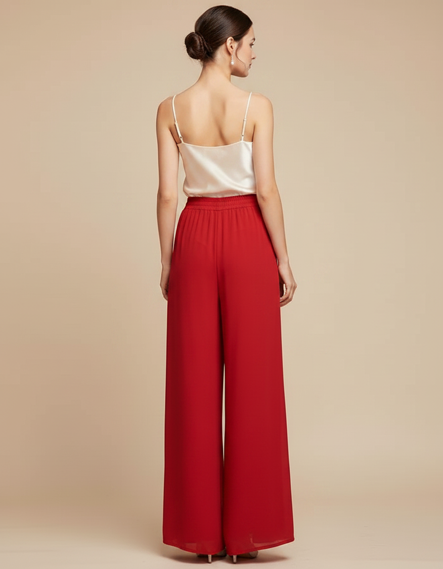 Pantalon Chinois Rouge Ample Fluide Chiffon Femme - Polyester - vue 2