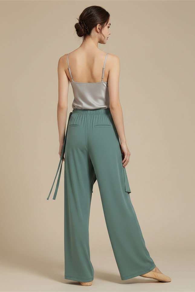 Pantalon Chinois Vert Fluide Ample Moderne Femme - Viscose - vue 2