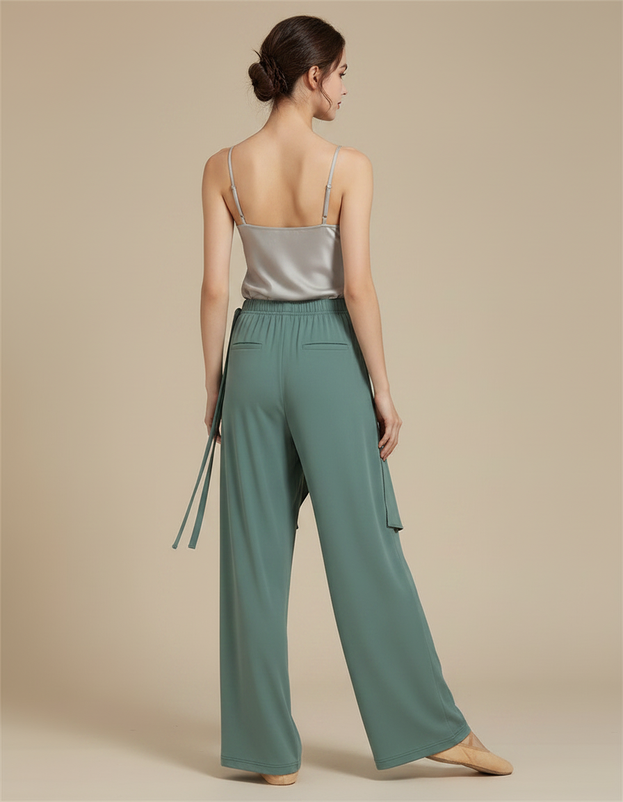 Pantalon Chinois Vert Fluide Ample Moderne Femme - Viscose - vue 2