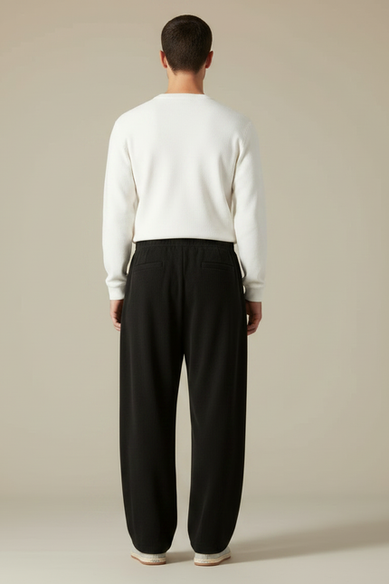 Pantalon Chinois Noir Côtelé Ample Décontracté Homme - Cordé - vue 2