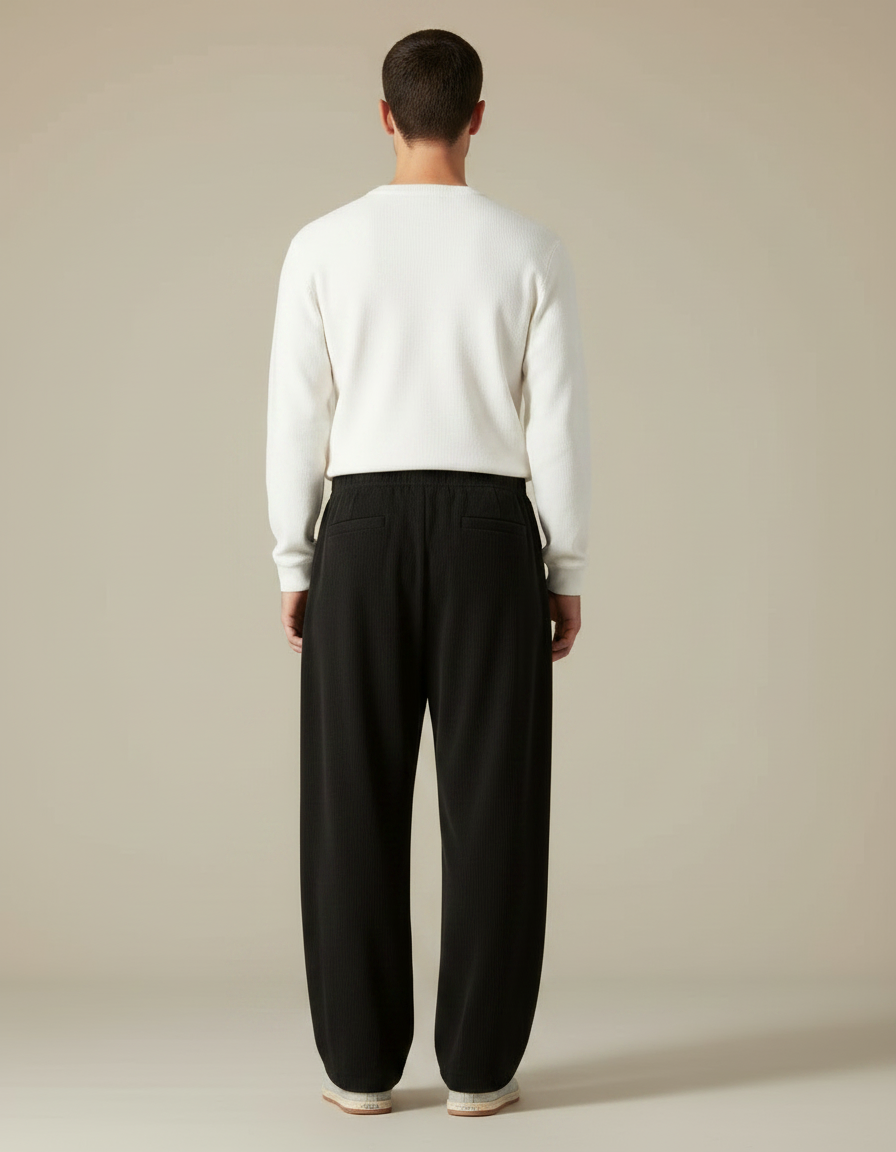 Pantalon Chinois Noir Côtelé Ample Décontracté Homme - Cordé - vue 2