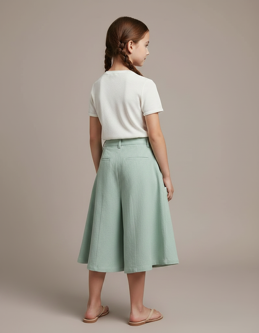 Pantalon Chinois Vert Ample Brodé Fleurs Papillons Fille - Lin - vue 2