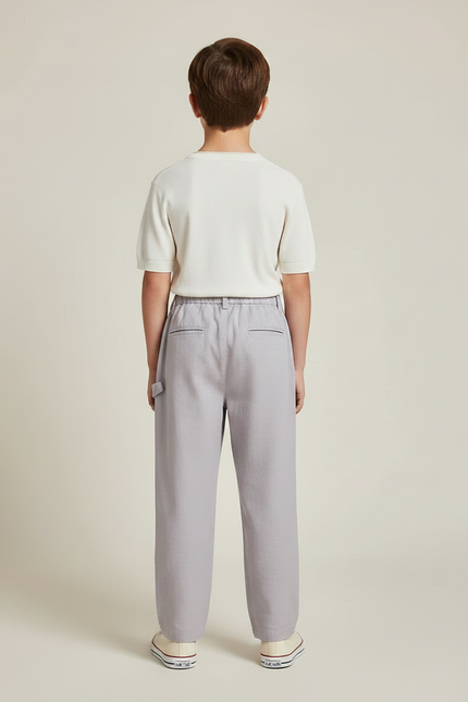 Pantalon Chinois Gris Ample Coton Enfant Confortable - vue 2