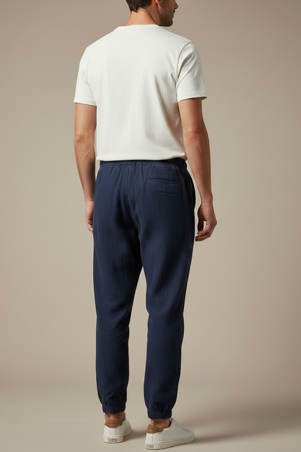 Pantalon Chinois Marine Lin Ample Cordon Décontracté - vue 2