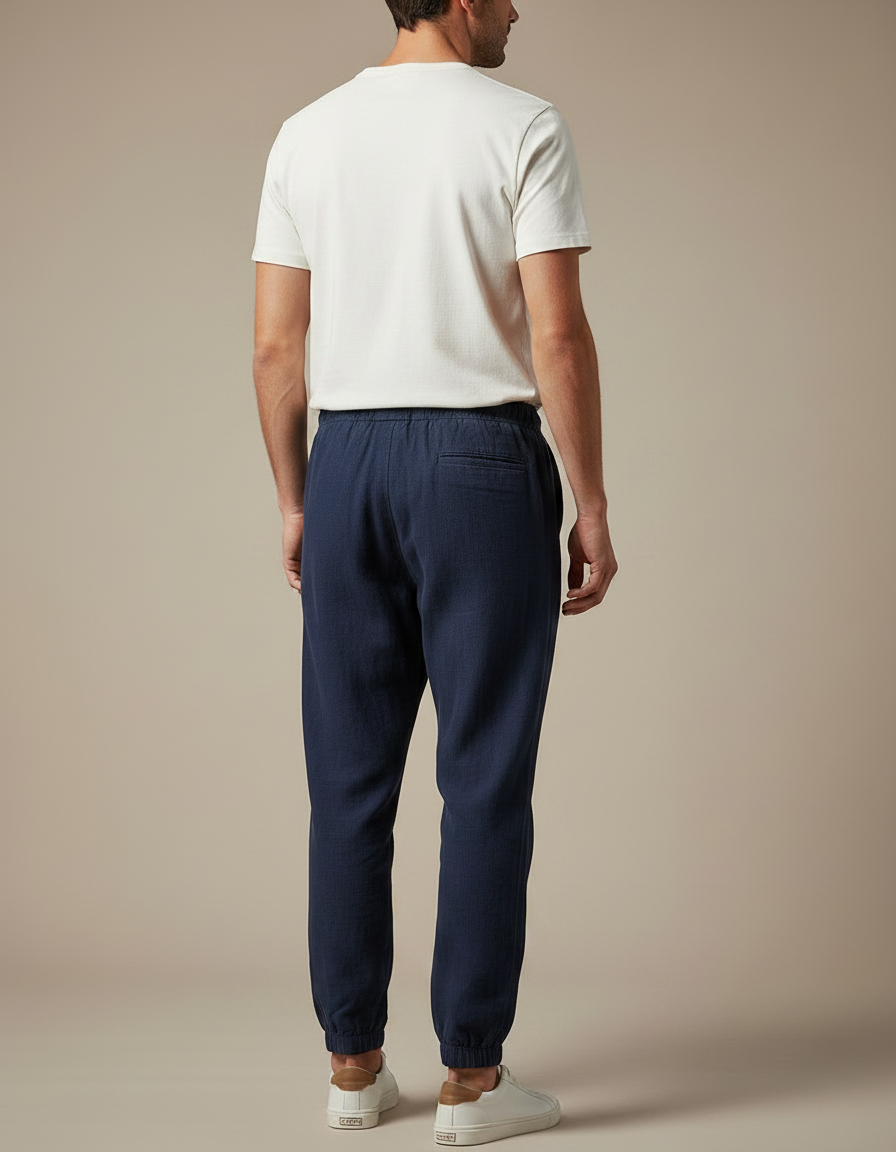 Pantalon Chinois Marine Lin Ample Cordon Décontracté - vue 2