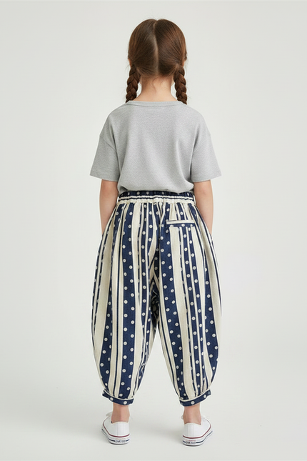 Pantalon Chinois Harem Rayé Pois Ample Enfant - Imprimé Lin - vue 2