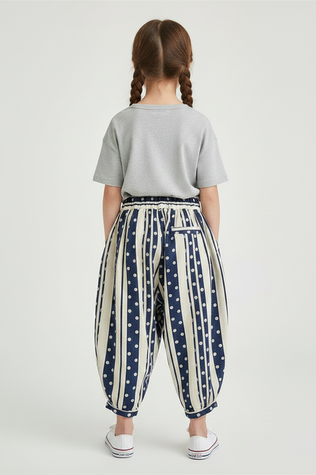 Pantalon Chinois Harem Rayé Pois Ample Enfant - Imprimé Lin - vue 2