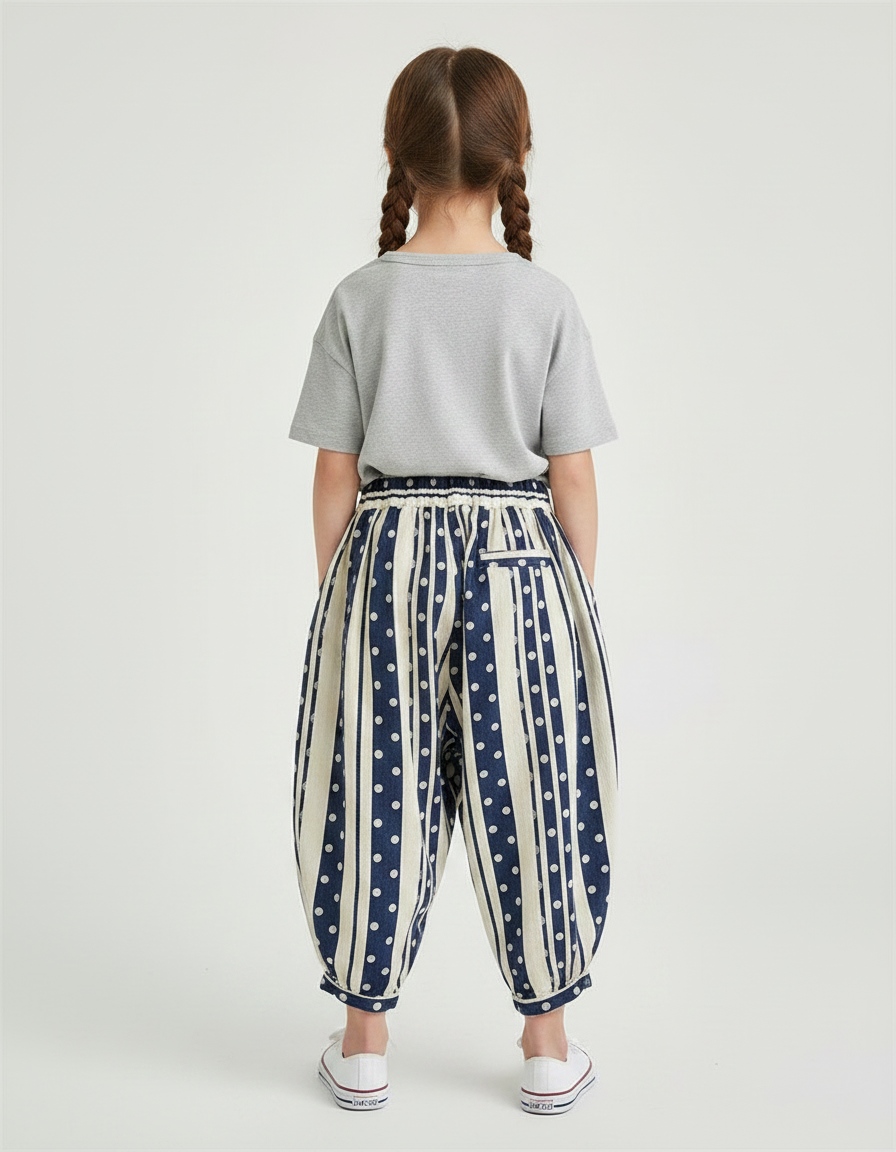 Pantalon Chinois Harem Rayé Pois Ample Enfant - Imprimé Lin - vue 2