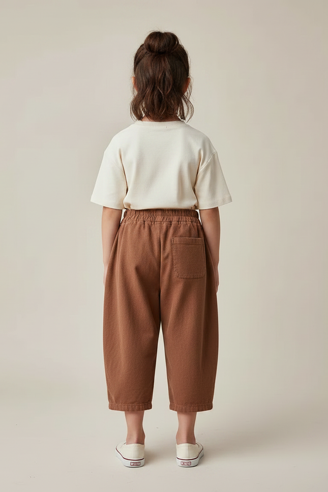 Pantalon Chinois Marron Ample Coton Enfant - Molleton - vue 2