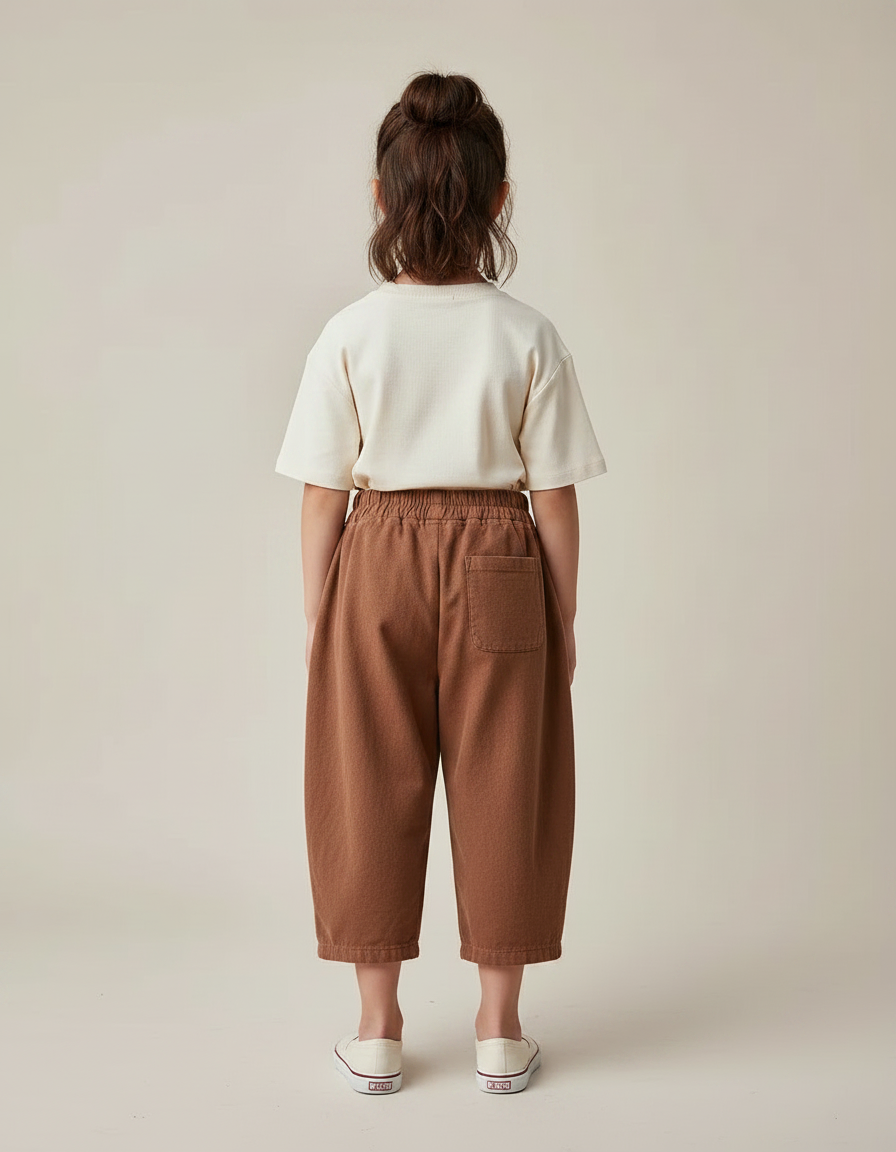 Pantalon Chinois Marron Ample Coton Enfant - Molleton - vue 2