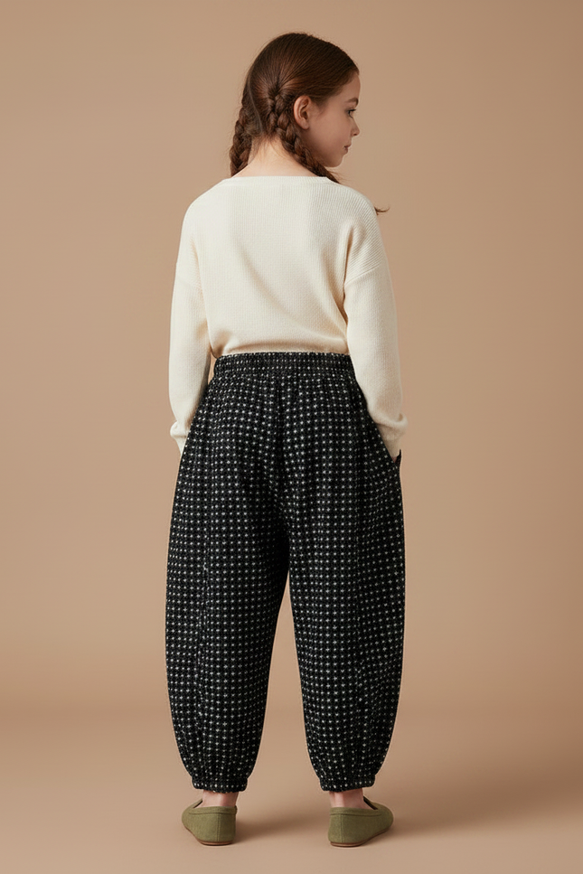 Pantalon Chinois Noir Ample Imprimé Floral Enfant Hiver - Molleton - vue 2