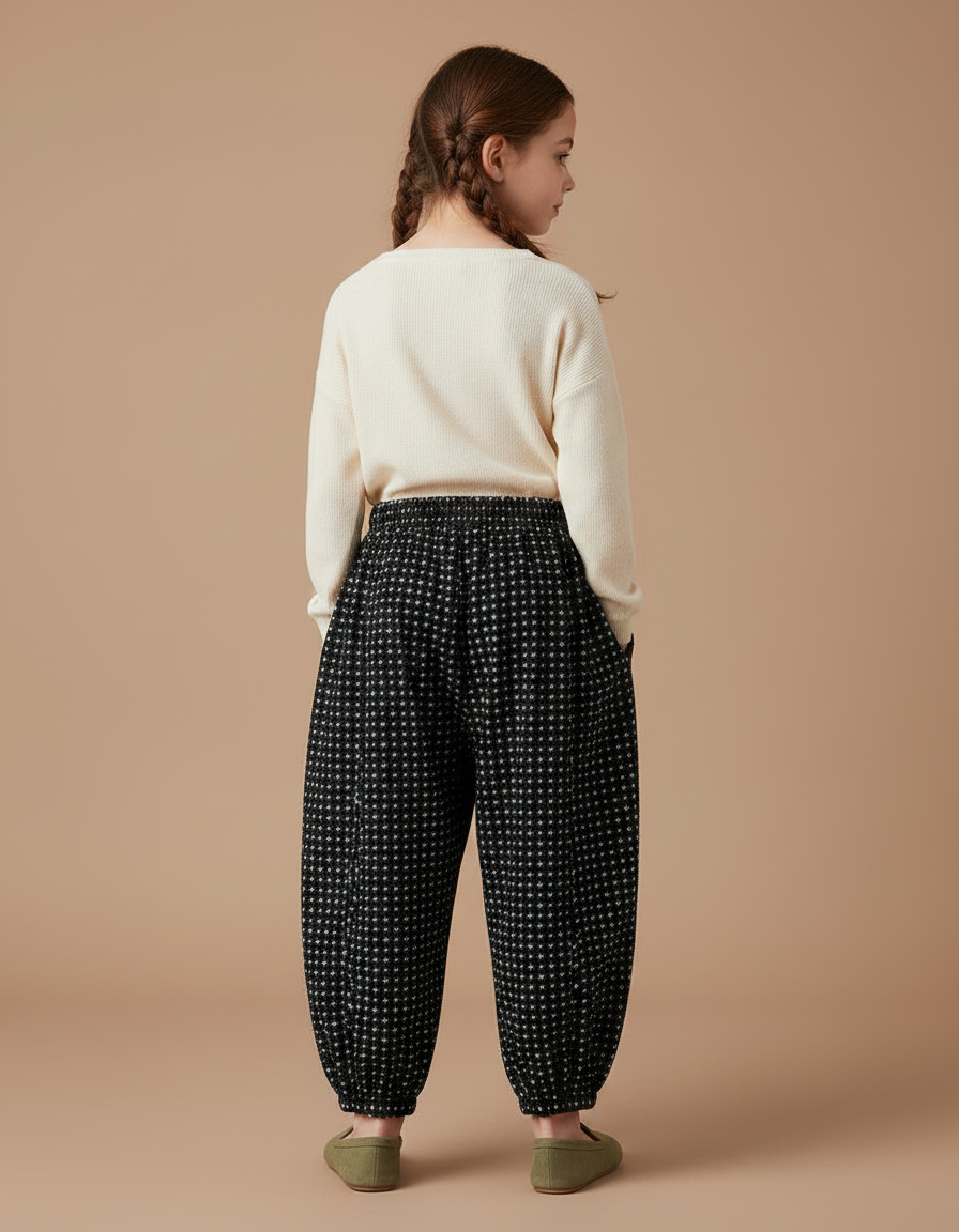 Pantalon Chinois Noir Ample Imprimé Floral Enfant Hiver - Molleton - vue 2