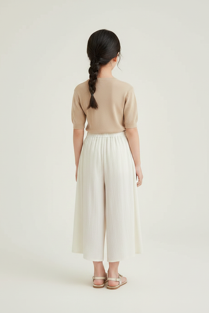 Pantalon Chinois Blanc Ample Lin Fille Élégant - vue 2