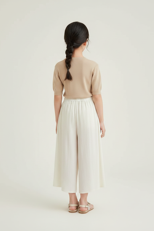 Pantalon Chinois Blanc Ample Lin Fille Élégant - vue 2