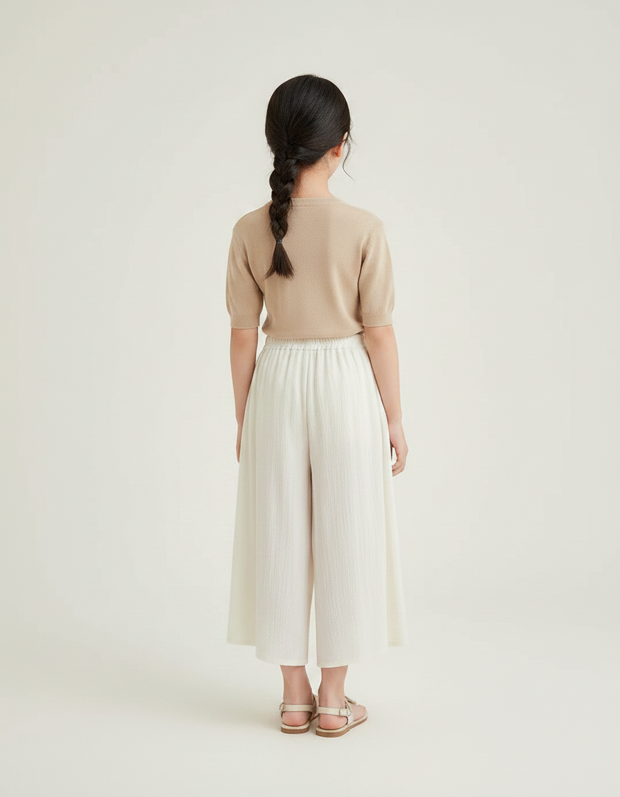 Pantalon Chinois Blanc Ample Lin Fille Élégant - vue 2