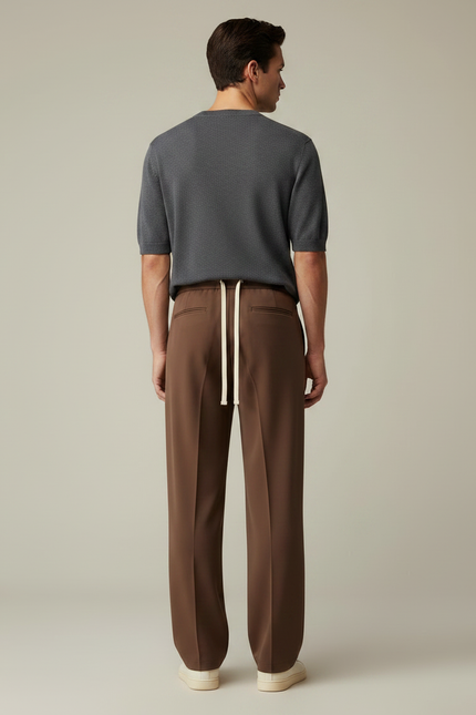 Pantalon Chinois Marron Ample Décontracté Cordon Homme - Gabardine - vue 2